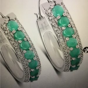 Gorgeous white gold rhodium over sterling silver emerald designer earrings